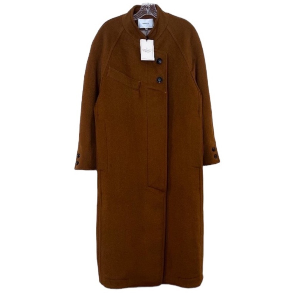 GESTUZ WolinaGZ Wool Blend Brown Felt Asymmetric Designer Trench Coat XS/S NWT